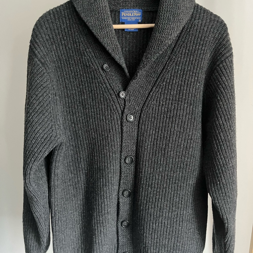 Pendleton Gray Cardigan Sweater Shawl Collar